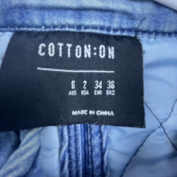 Cotton On Jacket Womens 2 Small Blue Quilted Chore Coat Retro Boho Bomber Faded - Picture 3 of 6